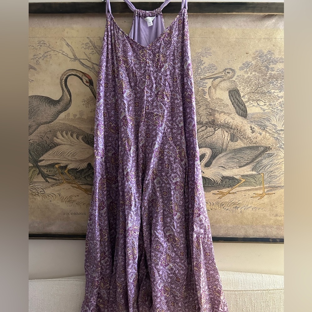* Garnet Hill Purple Floral Mandala Maxi Dress Cotton Twisted Strap Medium *